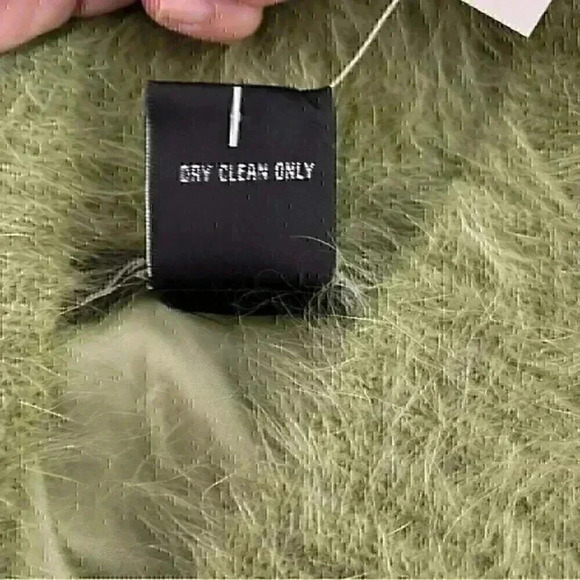 Lee Sands Angora Blend Cardigan OS Pea Green Single Button NWT Cozycore Vintage - Picture 8 of 9